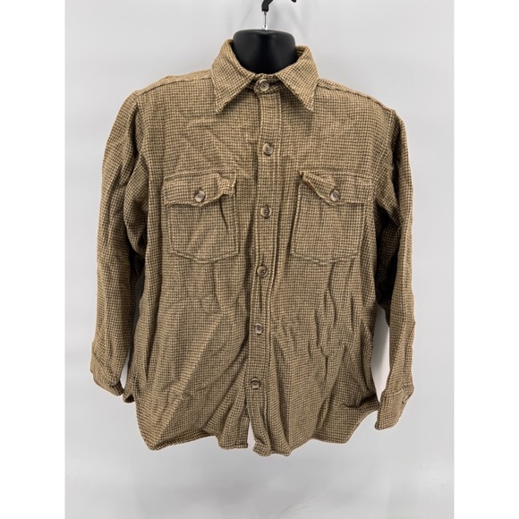VTG Woolrich Wool Shirt Jacket Mens L Tan Houndstooth USA Made Shacket 12104 80s - Picture 2 of 5